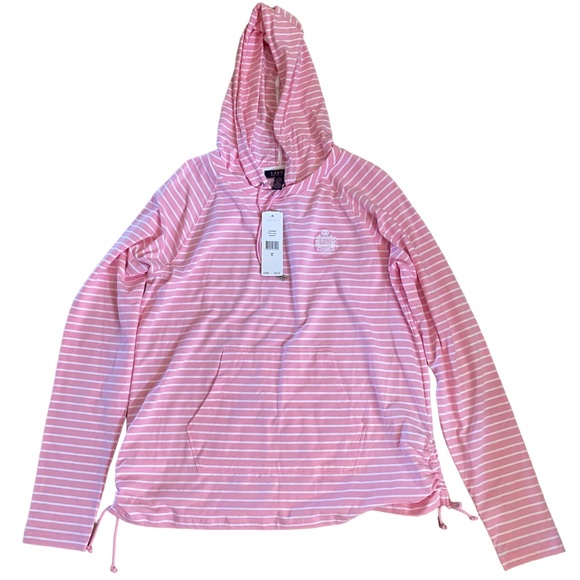 Polo Ralph Lauren Sweaters - NWT Ralph Lauren Pink White Striped Pullover Sweatshirt Hoodie Women's XL
